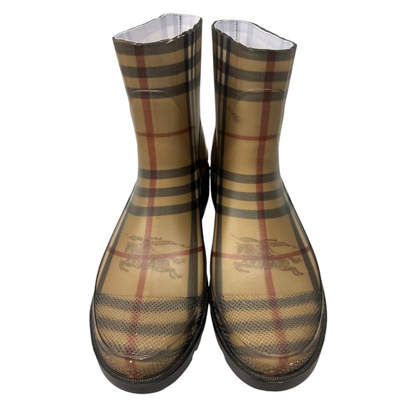 Burberry Shoes - Burberry Women's IT 38 Rain Boots Nova Check Ankle Beige Black Red Rubber